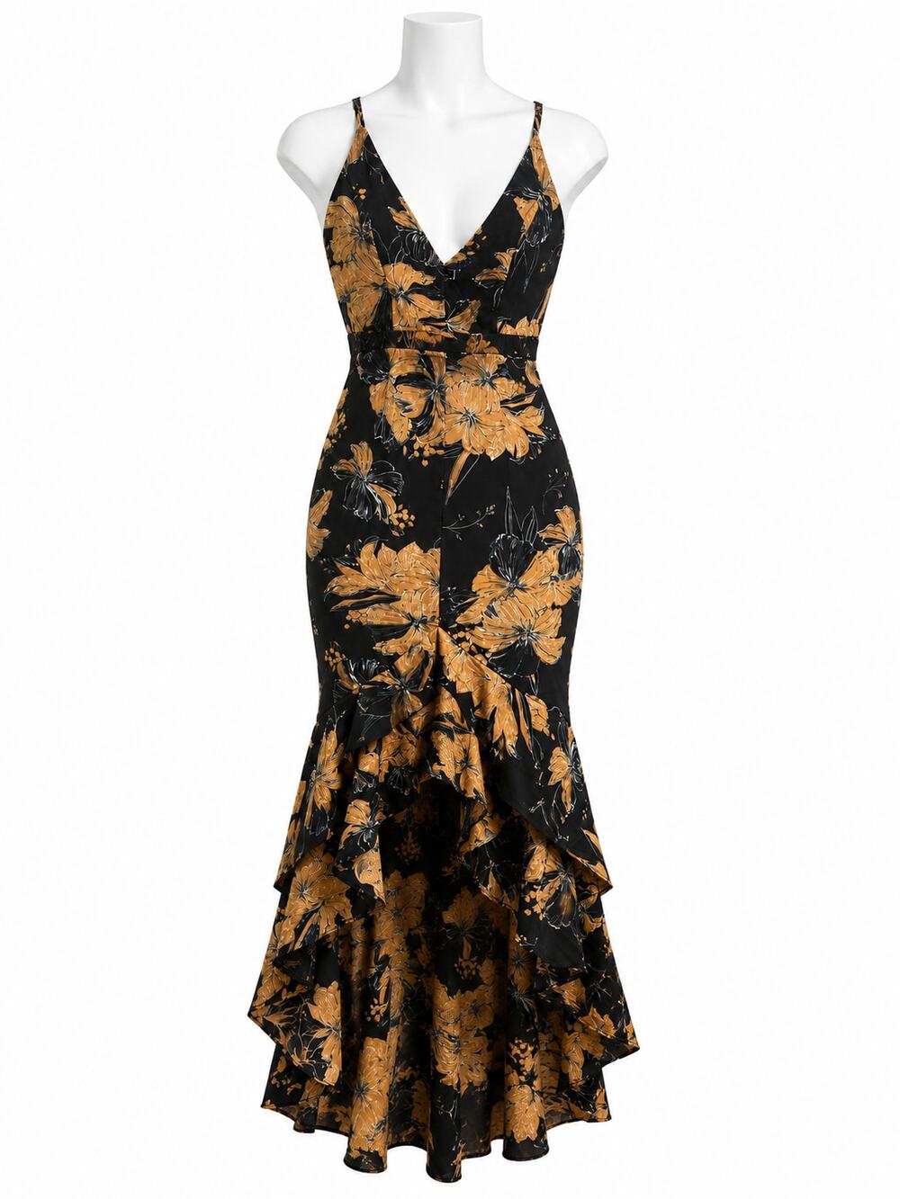 Lulus Darling Daylily Black Floral High Low Maxi Dress - Size S
